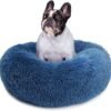 Small Calming Dogs Bed for Small Dogs Anti-Anxiety Machine Washable Fluffy Luxury Anti-Slip Waterproof Mute Base Warming Cozy Soft Pet Puppy Round Bed