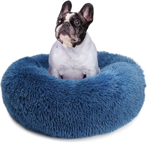 Small Calming Dogs Bed for Small Dogs Anti-Anxiety Machine Washable Fluffy Luxury Anti-Slip Waterproof Mute Base Warming Cozy Soft Pet Puppy Round Bed