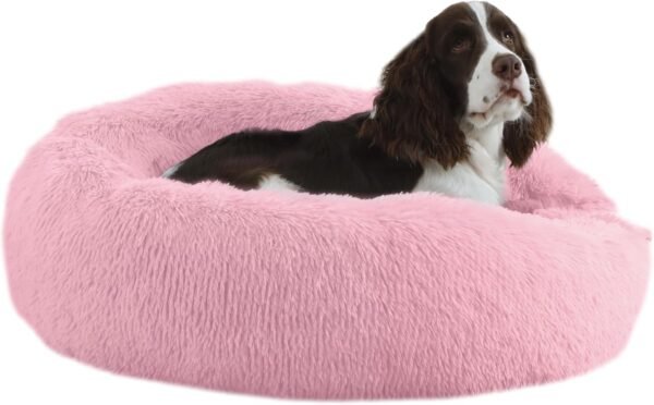 Calming Dog Bed, Plush Anti-Anxiety Donut Dog Bed for Small Medium Large Dogs, Warming Cozy Soft Cute Round Washable, Marshmallow Cuddler Nest Pet Bed