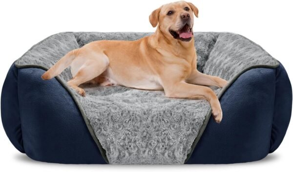 Large Dog Bed for Large Medium Small Dogs, Rectangle Washable Orthopedic Dog Bed, Soft Calming Sleeping Puppy Bed Durable Pet Cuddler with Anti-Slip Bottom