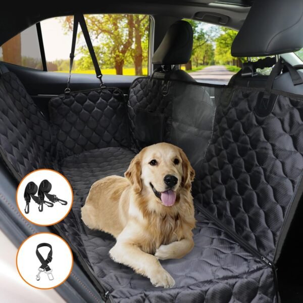 Dog Car Seat Cover with Mesh Window, 100% Waterproof Pet Seat Cover for Back Seat, Scratchproof Dog Hammock for Cars, Trucks, SUVs, Jeeps