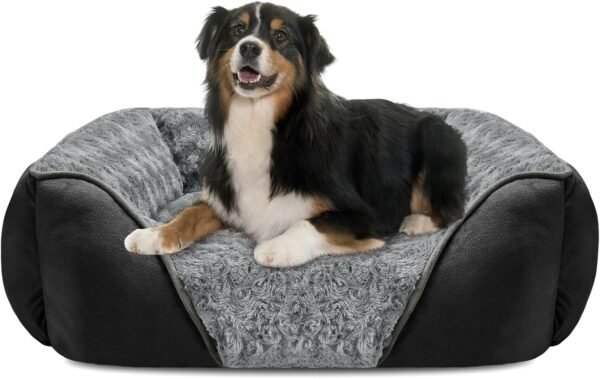 Large Dog Bed for Large Medium Small Dogs, Rectangle Washable Orthopedic Dog Bed, Soft Calming Sleeping Puppy Bed Durable Pet Cuddler with Anti-Slip Bottom