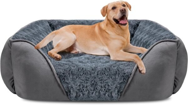 Large Dog Bed for Large Medium Small Dogs, Rectangle Washable Orthopedic Dog Bed, Soft Calming Sleeping Puppy Bed Durable Pet Cuddler with Anti-Slip Bottom