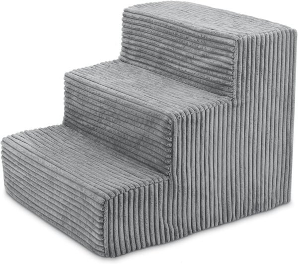 Dog Stairs & Steps - Foam Steps for Small Dogs & Cats, Non-Slip Indoor Balanced Pet Step Support, Dog Ramp, No Assembly, Ash Gray Linen, 2-Step (12-inch Height)