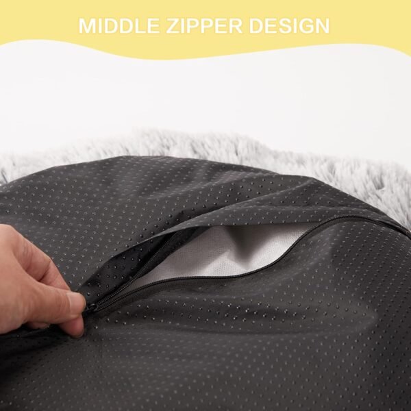 Calming Donut Dog Bed, 36 Inches Round Fluffy for Large Dogs, Anti-Anxiety Plush, Machine Washable