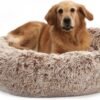 Calming Donut Dog Bed, 36 Inches Round Fluffy for Large Dogs, Anti-Anxiety Plush, Machine Washable