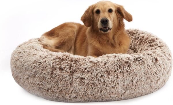 Calming Donut Dog Bed, 36 Inches Round Fluffy for Large Dogs, Anti-Anxiety Plush, Machine Washable