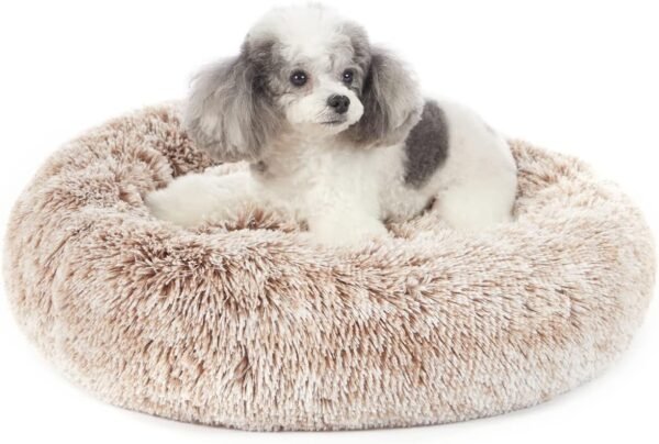 Calming Donut Dog Bed, 36 Inches Round Fluffy for Large Dogs, Anti-Anxiety Plush, Machine Washable