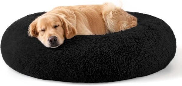 Dog & Cat Bed for Indoor Cats, 20in Calming Donut Bed for Puppy and Kitten, Washable Round Fluffy Pet Bed for Small Medium Dogs and Cats (Light Grey)