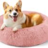 Dog & Cat Bed for Indoor Cats, 20in Calming Donut Bed for Puppy and Kitten, Washable Round Fluffy Pet Bed for Small Medium Dogs and Cats (Light Grey)