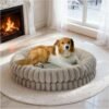 Luxury Donut Dog Bed, 30 Inches Round Dog Bed Medium Size Dogs Washable, Orthopedic Calming Dogs Bed for Pets with Anti-Slip Bottom, Oatmeal