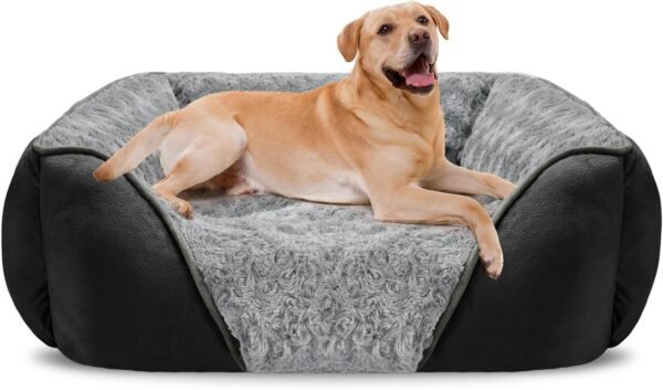 Large Dog Bed for Large Medium Small Dogs, Rectangle Washable Orthopedic Dog Bed, Soft Calming Sleeping Puppy Bed Durable Pet Cuddler with Anti-Slip Bottom