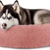 Dog & Cat Bed for Indoor Cats, 20in Calming Donut Bed for Puppy and Kitten, Washable Round Fluffy Pet Bed for Small Medium Dogs and Cats (Light Grey)