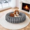 Luxury Donut Dog Bed, 30 Inches Round Dog Bed Medium Size Dogs Washable, Orthopedic Calming Dogs Bed for Pets with Anti-Slip Bottom, Oatmeal