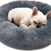 Dog & Cat Bed for Indoor Cats, 20in Calming Donut Bed for Puppy and Kitten, Washable Round Fluffy Pet Bed for Small Medium Dogs and Cats (Light Grey)