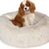 Small Calming Dogs Bed for Small Dogs Anti-Anxiety Machine Washable Fluffy Luxury Anti-Slip Waterproof Mute Base Warming Cozy Soft Pet Puppy Round Bed
