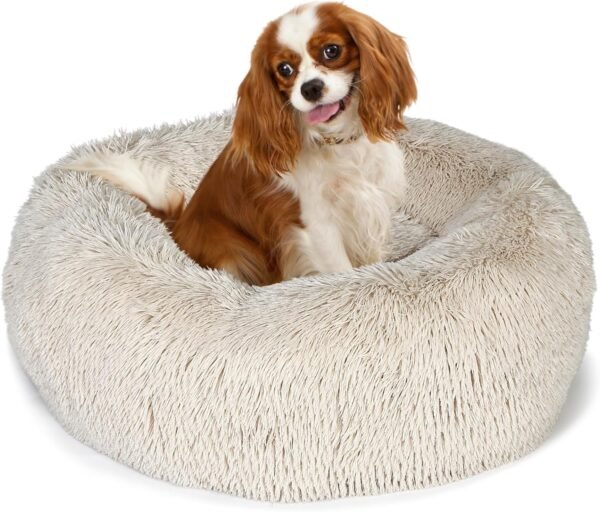 Small Calming Dogs Bed for Small Dogs Anti-Anxiety Machine Washable Fluffy Luxury Anti-Slip Waterproof Mute Base Warming Cozy Soft Pet Puppy Round Bed