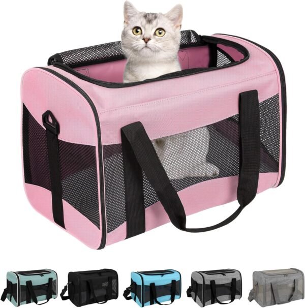 Cat Carrying Case Pet Dog Carrier Soft-Sided Cat Bag Airline Approved, Pet Travel Carrier Up to 15 Lbs, Collapsible Cats Carrier Dog Carrier for Medium Small Cats Dogs(17x11x11 Green)
