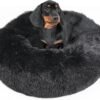 Small Calming Dogs Bed for Small Dogs Anti-Anxiety Machine Washable Fluffy Luxury Anti-Slip Waterproof Mute Base Warming Cozy Soft Pet Puppy Round Bed