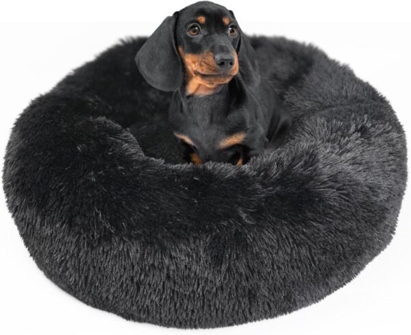 Small Calming Dogs Bed for Small Dogs Anti-Anxiety Machine Washable Fluffy Luxury Anti-Slip Waterproof Mute Base Warming Cozy Soft Pet Puppy Round Bed