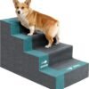 Dog Stairs for Small Dogs,5-Step Dog Steps for High Bed and Couch, High-Density Foam Pet Steps with Supporting Board, Non-Slip Removable Washable Cover