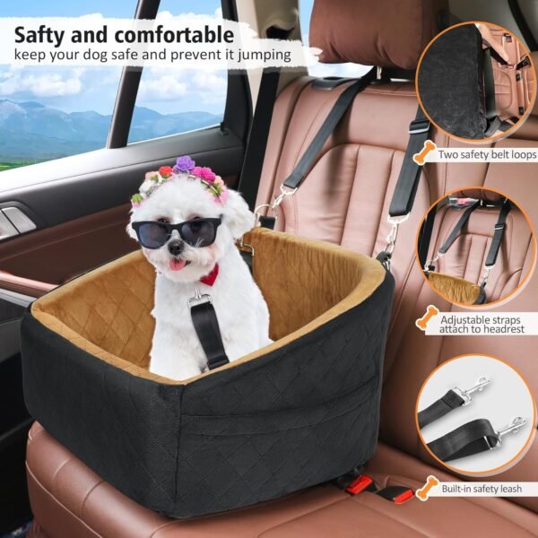 Dog Car Seat for Small Medium Dogs,Detachable Washable Dog Booster Seat Under 30lbs, Pet Car Seat Travel Bed with Storage Pockets and Dog Safety Belt
