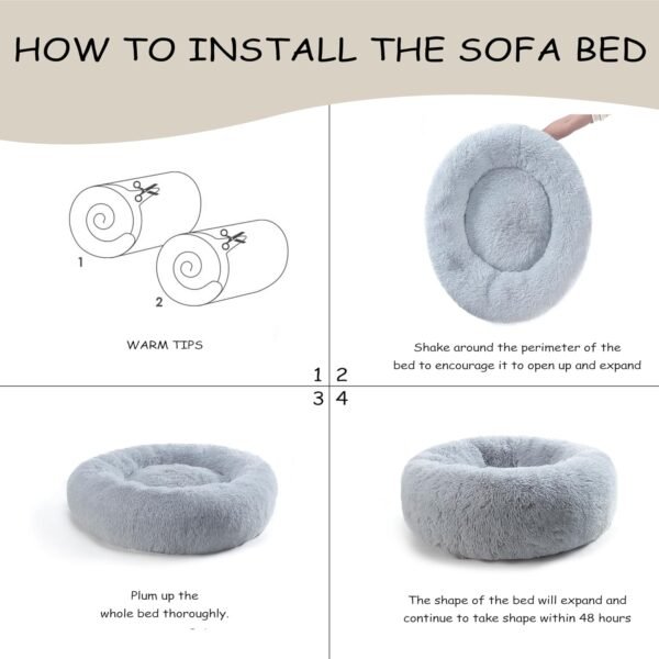 Calming Dog Bed, Plush Anti-Anxiety Donut Dog Bed for Small Medium Large Dogs, Warming Cozy Soft Cute Round Washable, Marshmallow Cuddler Nest Pet Bed