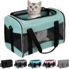 Cat Carrying Case Pet Dog Carrier Soft-Sided Cat Bag Airline Approved, Pet Travel Carrier Up to 15 Lbs, Collapsible Cats Carrier Dog Carrier for Medium Small Cats Dogs(17x11x11 Green)