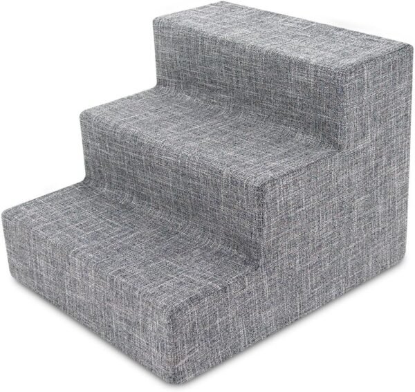 Dog Stairs & Steps - Foam Steps for Small Dogs & Cats, Non-Slip Indoor Balanced Pet Step Support, Dog Ramp, No Assembly, Ash Gray Linen, 2-Step (12-inch Height)