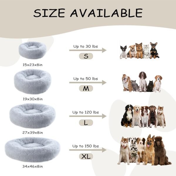 Calming Dog Bed, Plush Anti-Anxiety Donut Dog Bed for Small Medium Large Dogs, Warming Cozy Soft Cute Round Washable, Marshmallow Cuddler Nest Pet Bed