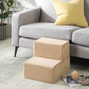 Foam 13 Inch 2-Step Step Pet Stairs / Pet Ramp for Cats and Dogs, Beige