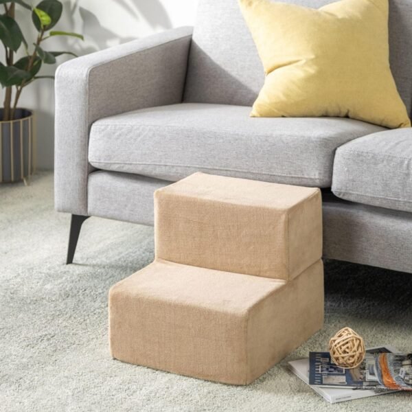 Foam 13 Inch 2-Step Step Pet Stairs / Pet Ramp for Cats and Dogs, Beige