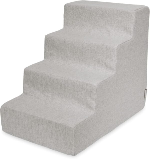 Dog Stairs & Steps - Foam Steps for Small Dogs & Cats, Non-Slip Indoor Balanced Pet Step Support, Dog Ramp, No Assembly, Ash Gray Linen, 2-Step (12-inch Height)