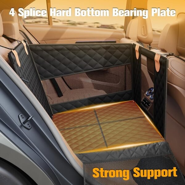 Large Dog Car Seat, Back Seat Extender for Dogs with 3 Mesh Windows, Waterproof Medium Carseat for Dogs with 4-Splice Hard Bottom, Pet Seat Cover for Cars, Trucks and SUVs (Black)