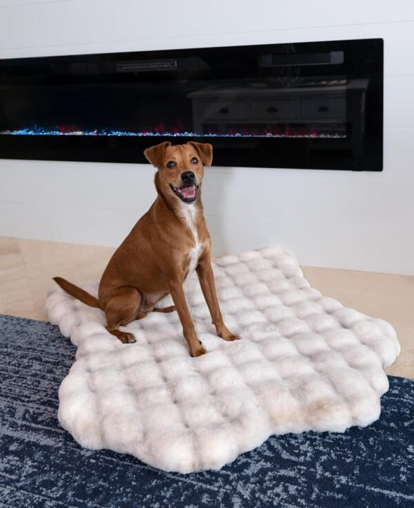 35” x 40” Faux Fur Bubble Mat, Machine Washable Waterproof Orthopedic Memory Foam Pad, Anti-Skid Bottom for Dogs, Pets & Home Use, Marble