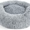 Dog & Cat Bed for Indoor Cats, 20in Calming Donut Bed for Puppy and Kitten, Washable Round Fluffy Pet Bed for Small Medium Dogs and Cats (Light Grey)