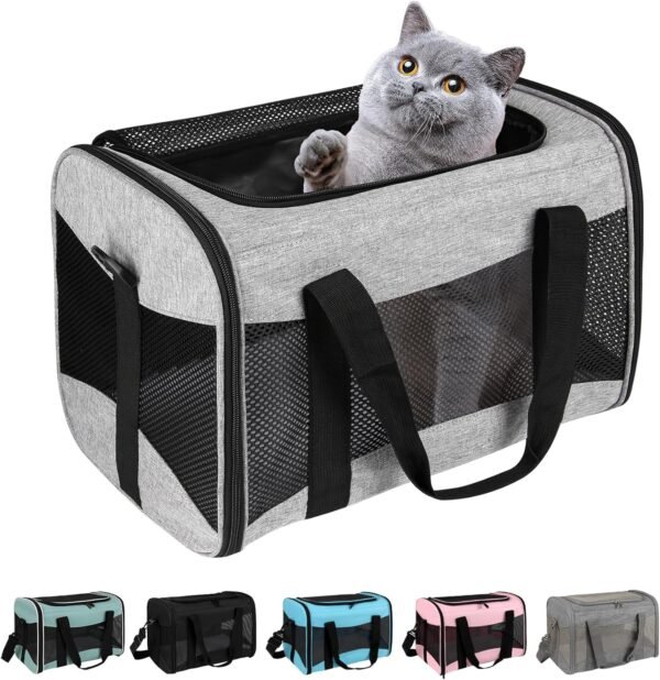 Cat Carrying Case Pet Dog Carrier Soft-Sided Cat Bag Airline Approved, Pet Travel Carrier Up to 15 Lbs, Collapsible Cats Carrier Dog Carrier for Medium Small Cats Dogs(17x11x11 Green)
