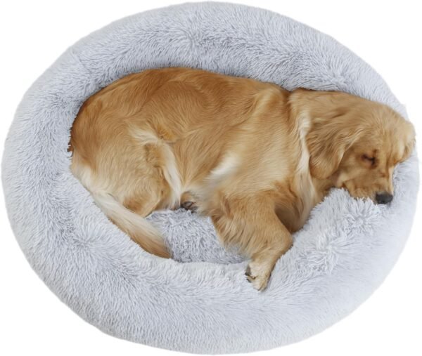 Calming Dog Bed, Plush Anti-Anxiety Donut Dog Bed for Small Medium Large Dogs, Warming Cozy Soft Cute Round Washable, Marshmallow Cuddler Nest Pet Bed