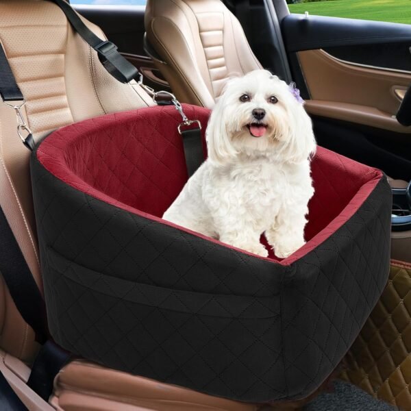 Dog Car Seat for Small Dogs,Detachable Washable Dog Booster Seat Under 30lbs, Pet Car Seat Travel Bed with Storage Pockets and Dog Safety Belt (Black/Grey)