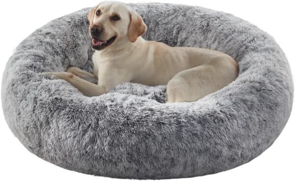 36 inches Donut Dog Bed for Large Dogs - Calming Fluffy Round Pet Bed with Removable & Washable Cover,Fits up to 80 lbs Pets