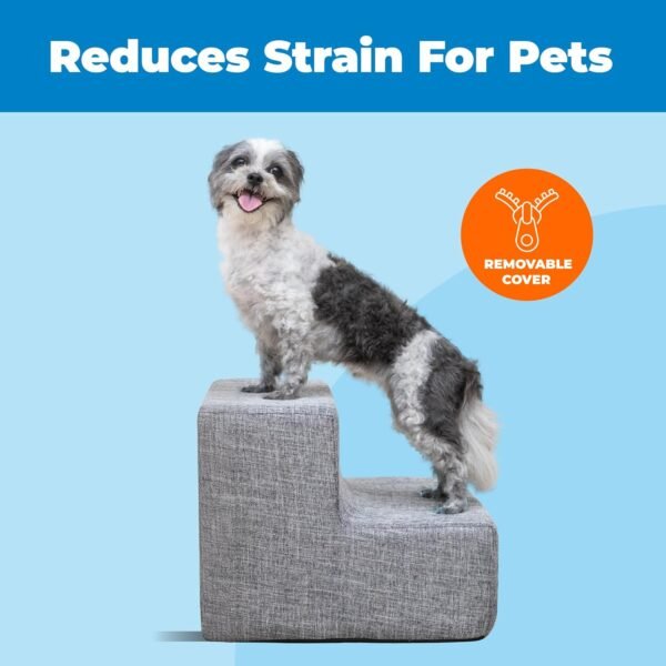 Dog Stairs & Steps - Foam Steps for Small Dogs & Cats, Non-Slip Indoor Balanced Pet Step Support, Dog Ramp, No Assembly, Ash Gray Linen, 2-Step (12-inch Height)