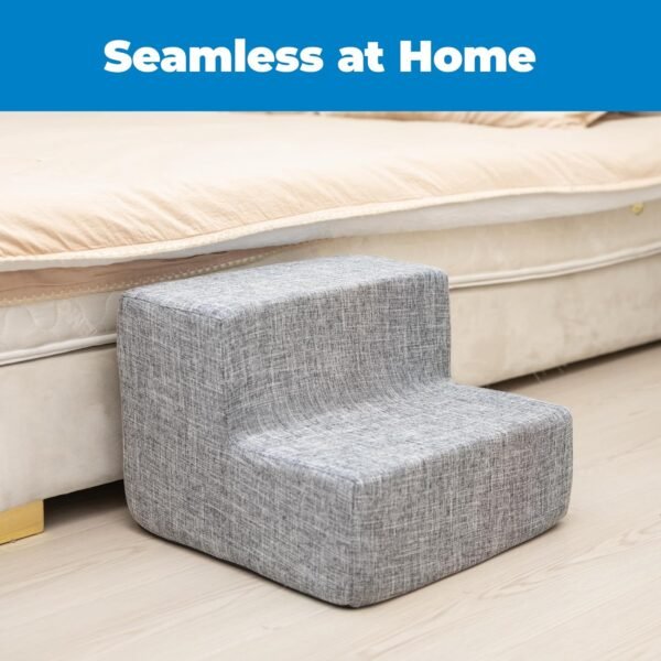 Dog Stairs & Steps - Foam Steps for Small Dogs & Cats, Non-Slip Indoor Balanced Pet Step Support, Dog Ramp, No Assembly, Ash Gray Linen, 2-Step (12-inch Height)