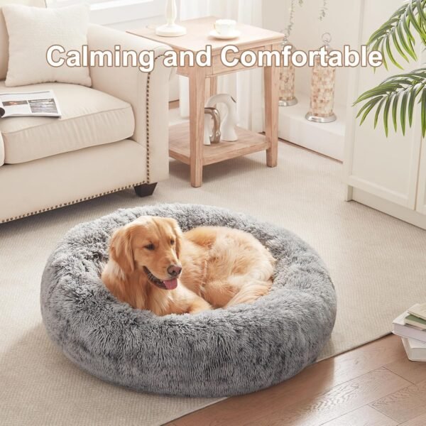 36 inches Donut Dog Bed for Large Dogs - Calming Fluffy Round Pet Bed with Removable & Washable Cover,Fits up to 80 lbs Pets