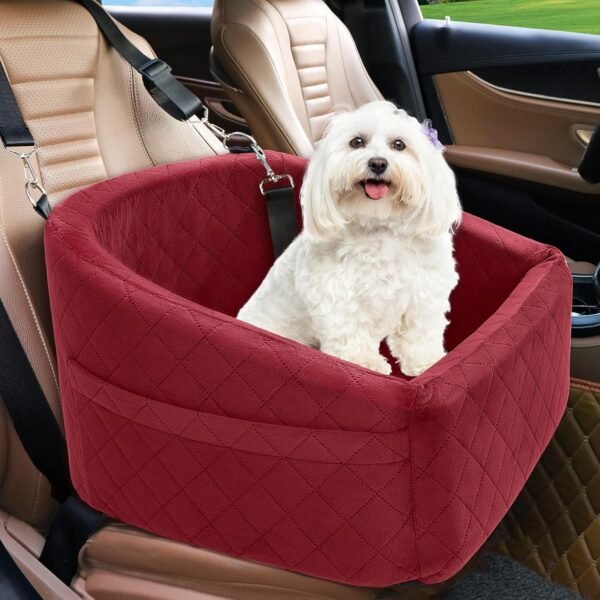 Dog Car Seat for Small Dogs,Detachable Washable Dog Booster Seat Under 30lbs, Pet Car Seat Travel Bed with Storage Pockets and Dog Safety Belt (Black/Grey)