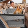 Large Dog Car Seat, Back Seat Extender for Dogs with 3 Mesh Windows, Waterproof Medium Carseat for Dogs with 4-Splice Hard Bottom, Pet Seat Cover for Cars, Trucks and SUVs (Black)