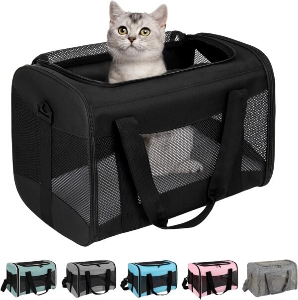 Cat Carrying Case Pet Dog Carrier Soft-Sided Cat Bag Airline Approved, Pet Travel Carrier Up to 15 Lbs, Collapsible Cats Carrier Dog Carrier for Medium Small Cats Dogs(17x11x11 Green)