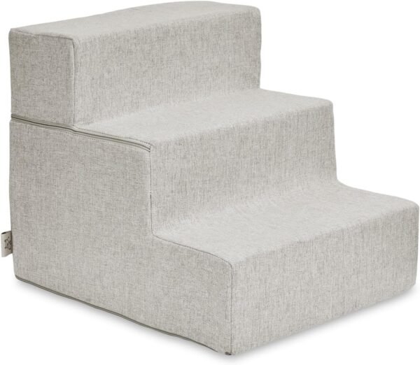 Dog Stairs & Steps - Foam Steps for Small Dogs & Cats, Non-Slip Indoor Balanced Pet Step Support, Dog Ramp, No Assembly, Ash Gray Linen, 2-Step (12-inch Height)