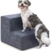 Dog Stairs & Steps - Foam Steps for Small Dogs & Cats, Non-Slip Indoor Balanced Pet Step Support, Dog Ramp, No Assembly, Ash Gray Linen, 2-Step (12-inch Height)