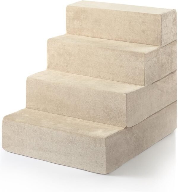Foam 13 Inch 2-Step Step Pet Stairs / Pet Ramp for Cats and Dogs, Beige