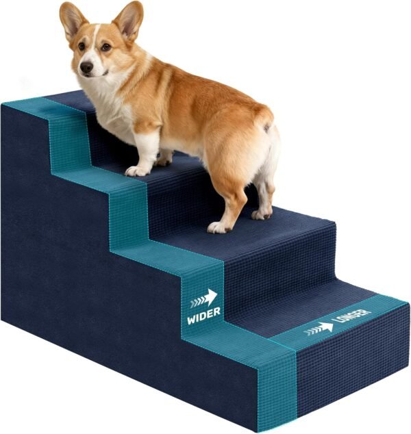 Dog Stairs for Small Dogs,5-Step Dog Steps for High Bed and Couch, High-Density Foam Pet Steps with Supporting Board, Non-Slip Removable Washable Cover